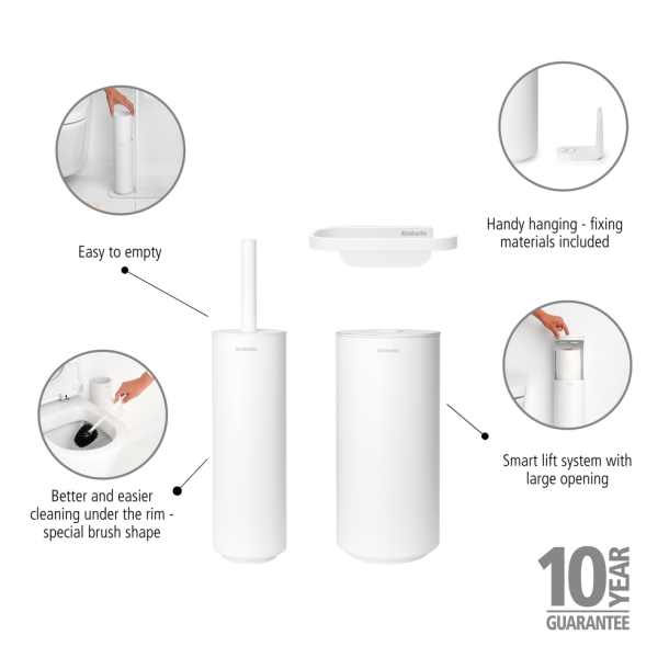 Brabantia St toiletbrste toiletrulleholder og dispenser - Mineral Fresh White