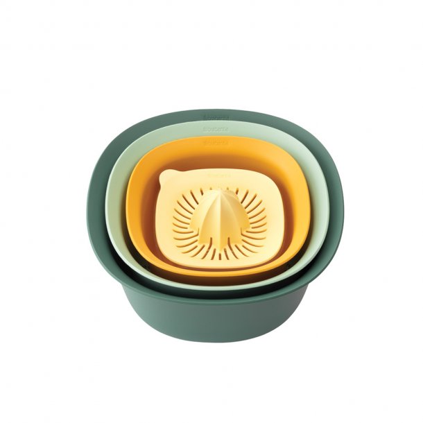 Brabantia Stirring bowl set of 1.5 and 3.2 ltr. + Colander and Citrus presses - Mixed Colors