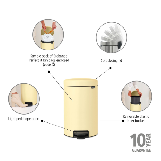 Brabantia NewIcon Pedalspand 12 liter - Mellow Yellow