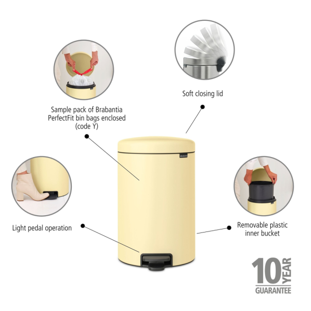 Brabantia NewIcon Pedalspand 20 liter - Mellow Yellow