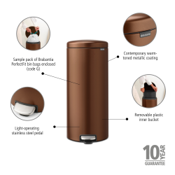 Brabantia NewIcon pedalspand 30 liter, m/plast inderspand - Warm Bronze