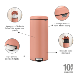 Brabantia NewIcon pedalspand 30 liter, m/plast inderspand - Warm Copper