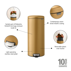 Brabantia NewIcon pedalspand 30 liter, m/plast inderspand - Warm Gold