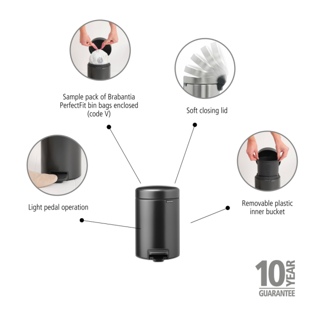 Brabantia NewIcon Pedalspand 3 liter - Confident Grey