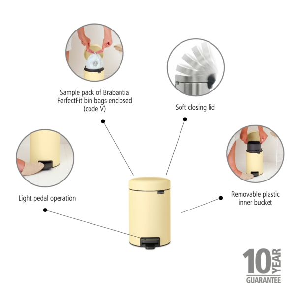 Brabantia Pedalspand Newicon 3 Liter, M/Plast Inderspand - Mellow  Yellow