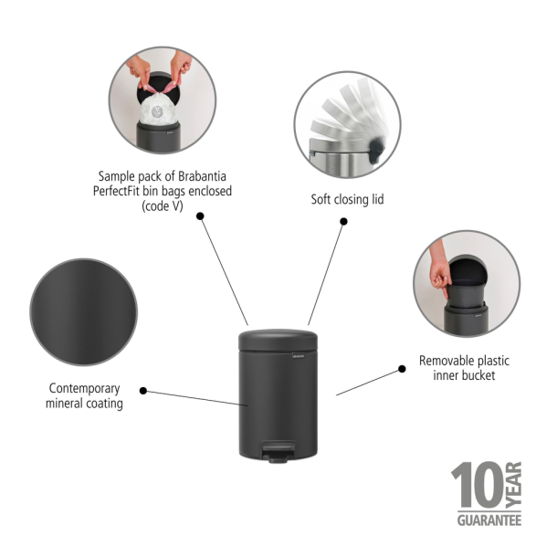 Brabantia NewIcon Pedalspand 3 liter - Mineral Infinite Grey