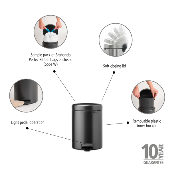 Brabantia NewIcon Pedalspand 5 liter - Confident Grey