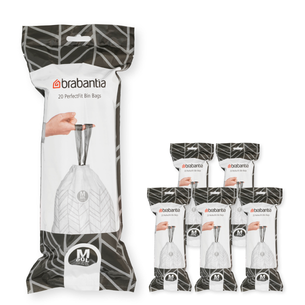 Brabantia Avfallspse M, 60 ltr. - Multipack 120 st. 6x20 - Vit