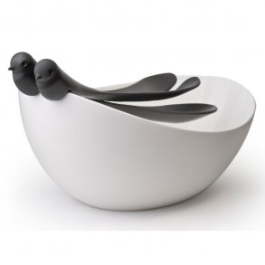 Qualy Sparrow Salat St - Hvid Skl, Sort Spurve Salatbestik