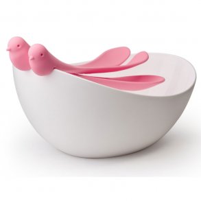 Qualy Sparrow Salat St - Hvid Skl, Pink Spurve Salatbestik