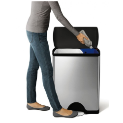 Simplehuman Rektangulr Affaldsspand til Genbrug 46L (30/16), Dobbelt Rum, Brstet Stl Med Sort Plastik Lg