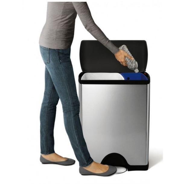 Simplehuman Rectangular Recycle 46L (30/16), dubbelrum, borstat stl med svart plastlock