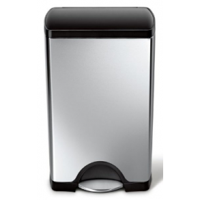 Simplehuman Rektangulr Pedalspand 38L, Enkelt Rum, Brstet Stl Med Sort Plastik Lg