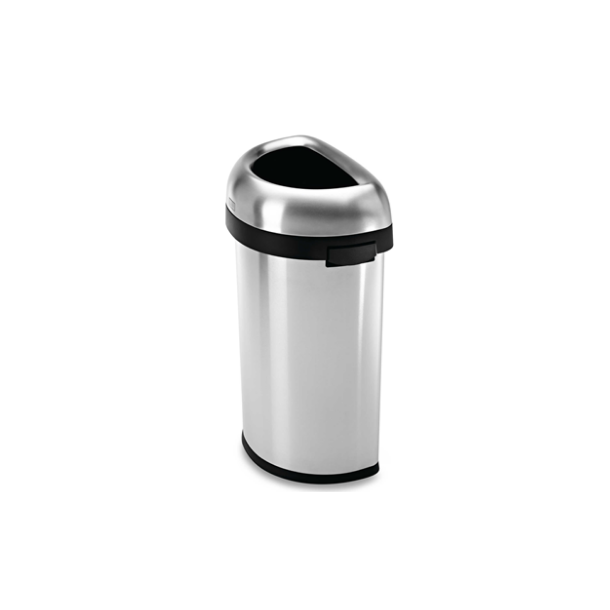 Simplehuman Semi Round Open Trash Can 60L, enkelrum, borstat kraftigt rostfritt st�l
