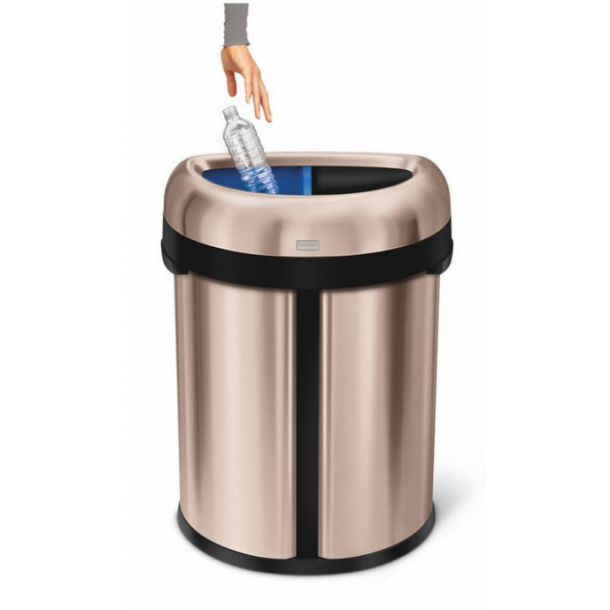 Simplehuman Semi Round Open Trash 66L (33/33), dubbelrum, rosaguld rostfritt stl