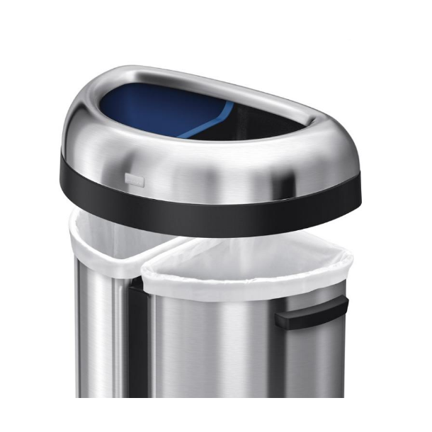 Simplehuman Semi Round Open Trash 66L (33/33), dubbelrum, borstad tungt rostfritt st�l