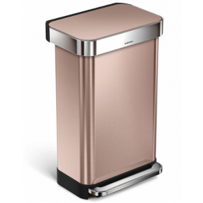 Simplehuman Rektangulr Pedalspand 45L, Enkelt Rum, Rosaguld Rustfrit Stl