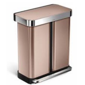 Simplehuman Rektangulr Pedalspand 58L (34/24), Dobbelt Rum, Rosaguld Rustfrit Stl
