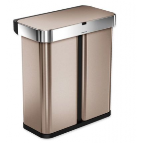 Simplehuman Rektangulr Sensor Affaldsspand Med Stemme- Og Bevgelseskontrol 58L (34/24), Dobbelt Rum, Rosaguld Rustfrit Stl