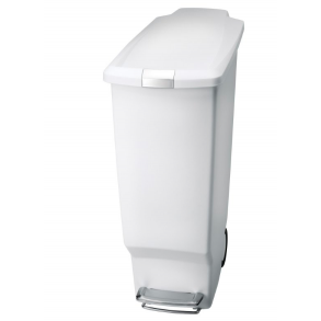 Simplehuman Slank Pedalspand 40L, Enkelt Rum, Hvid Plast