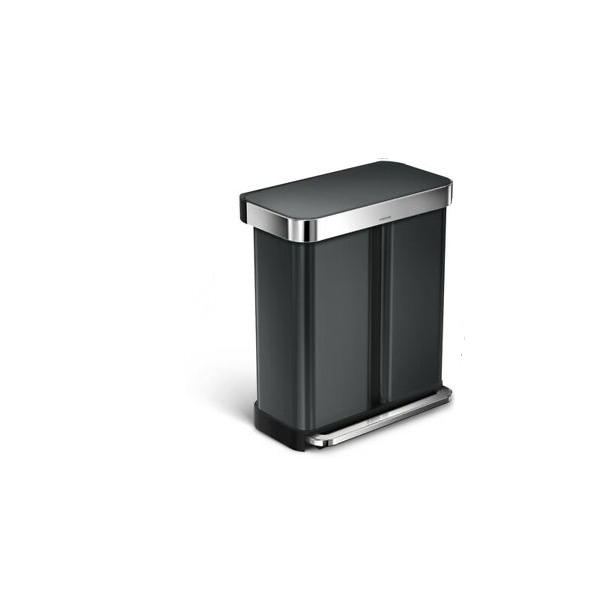 Simplehuman Rektangulr Pedalspand 58L (34/24), Dobbelt Rum, Sort Rustfrit Stl