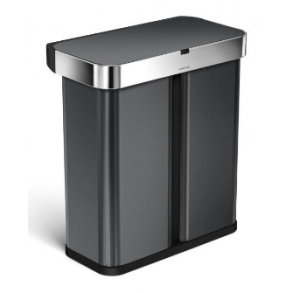 Simplehuman Rektangulr Sensor Affaldsspand Med Stemme- Og Bevgelseskontrol 58L (34/24), Dobbelt Rum, Sort Rustfrit Stl