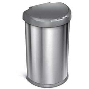 Simplehuman Halvrund Sensorbeholder Med Plastik Lg Brug Med 4 X Aa-Batterier (Ikke Inkluderet) 45L, Enkelt Rum, Brstet Rustfrit Stl Med Grt Plastik Lg