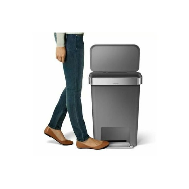 Simplehuman rektangulr pedalhink med foderficka 45L, enkelrum, gr plast