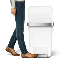 Simplehuman Rektangulr Pedalspand 45L, Enkelt Rum, Hvid Plast