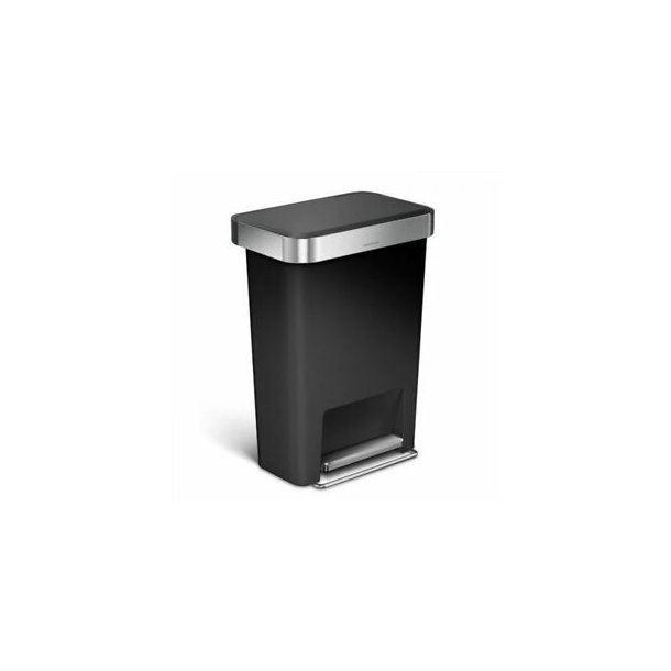Simplehuman Rektangulr Pedalspand 45L, Enkelt Rum, Sort Plast