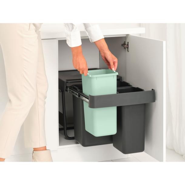 Brabantia Indbygningsmodul Sorteringsaffaldsspand 10+10+20 ltr.  - Dark Grey  &amp; Jade Green