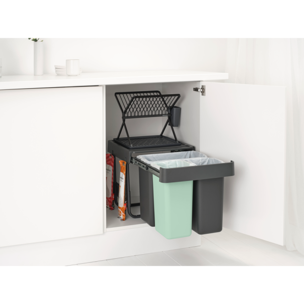 Brabantia Indbygningsmodul Sorteringsaffaldsspand 10+10+20 ltr.  - Dark Grey  &amp; Jade Green