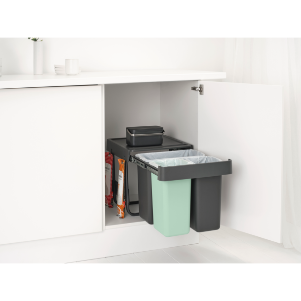 Brabantia Indbygningsmodul Sorteringsaffaldsspand 10+10+20 ltr.  - Dark Grey  &amp; Jade Green