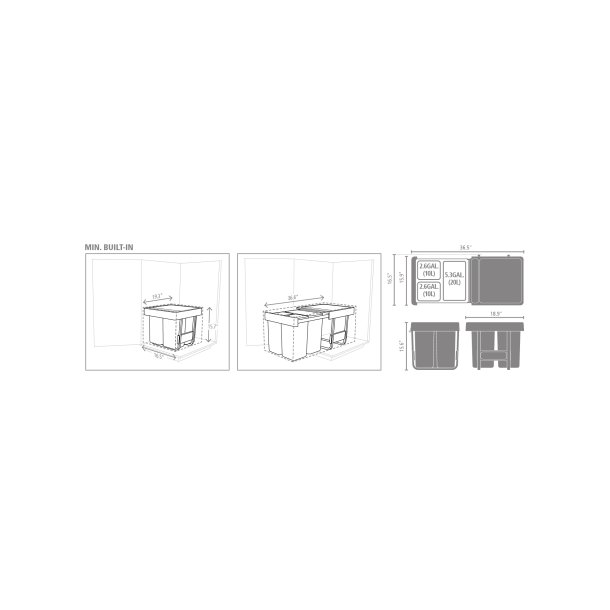 Brabantia Indbygningsmodul Sorteringsaffaldsspand 10+10+20 ltr.  - Dark Grey  &amp; Jade Green