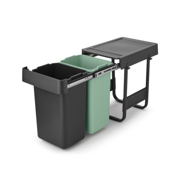 Brabantia Indbygningsaffaldsspand 2 x 15 ltr.  - Dark Grey  &amp; Jade Green
