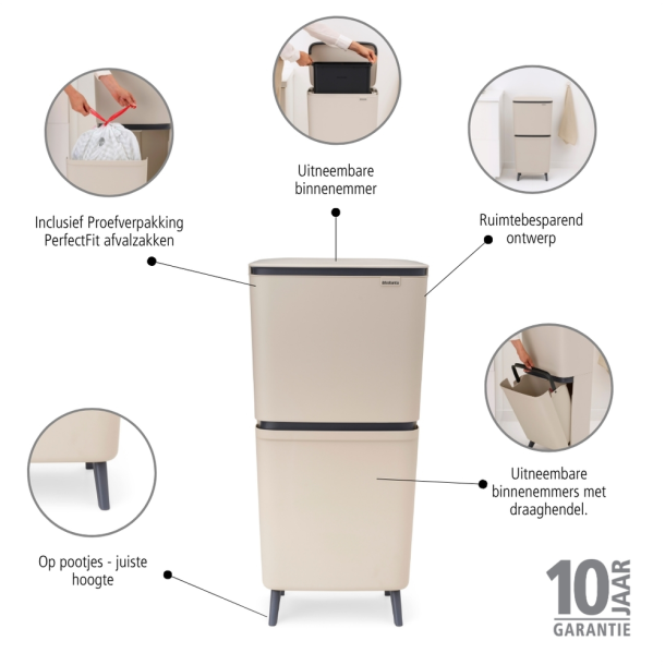 Brabantia Sortup Affaldsspand til affaldssortering HI, 20 + 25 L Soft Beige