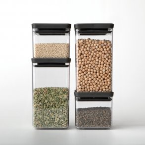 Brabantia TASTY+ Opbevaringsbox sæt - 2 x 0,7 l. og 2 x 1,6 l. - Mørk Grå 
