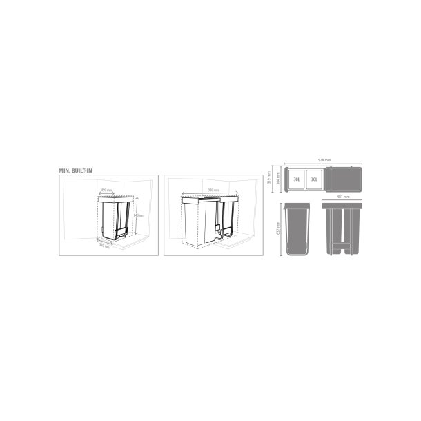 Brabantia Indbygningsmodul sorteringskoncept 2 x 30 ltr.  - Dark Grey &amp; Jade Green