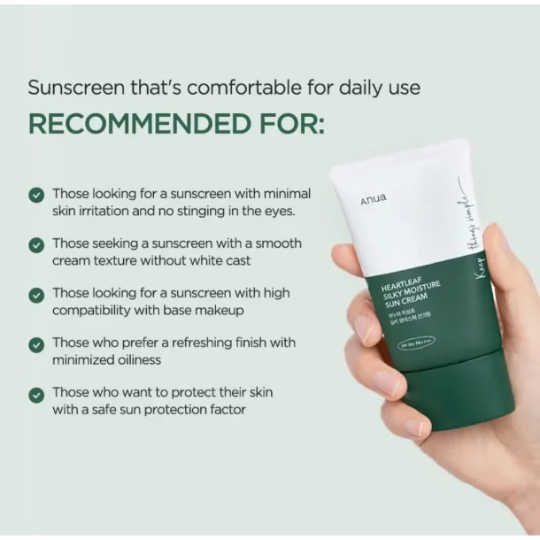 Anua Heartleaf Silky Moisture Sunscreen SPF50+ PA++++ 50 ml