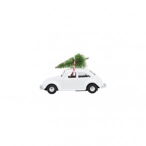House Doctor Mini X-mas Bil Med Juletræ - Hvid L. 8,5 cm