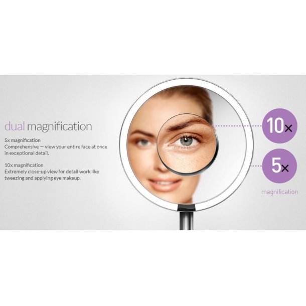 Simplehuman Sensor Spejl Pro 5X + 10X Forstrrelse, Wifi 20 Cm Genopladeligt, Brstet Rustfrit Stl