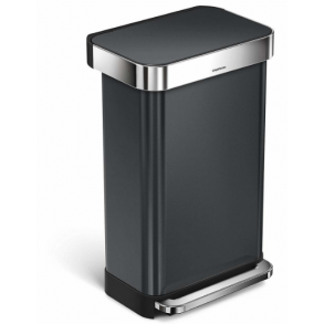 Simplehuman Rektangulr Pedalspand 45L, Enkelt Rum, Sort Rustfrit Stl