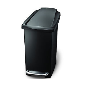 Simplehuman Slank Pedalspand 10L, Enkelt Rum, Sort Plast