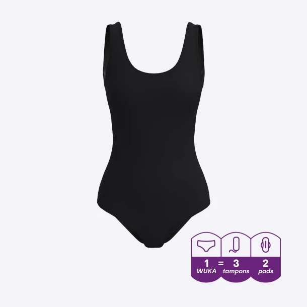 WUKA Scoop Back Menstruationsbadedragt Medium Flow - Sort