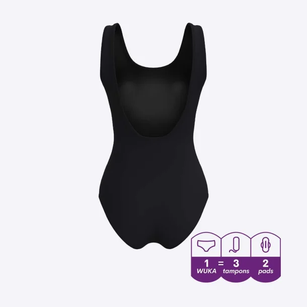 WUKA Scoop Back Menstruationsbadedragt Medium Flow - Sort